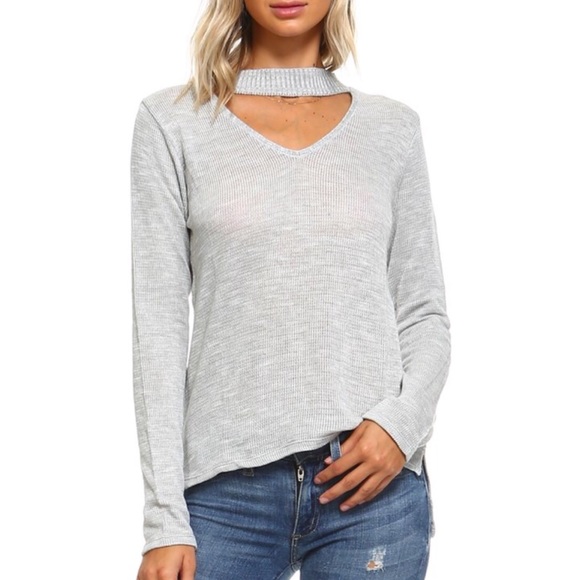 Sweaters - Light Knit Sweater Top With Cut-Out Neck